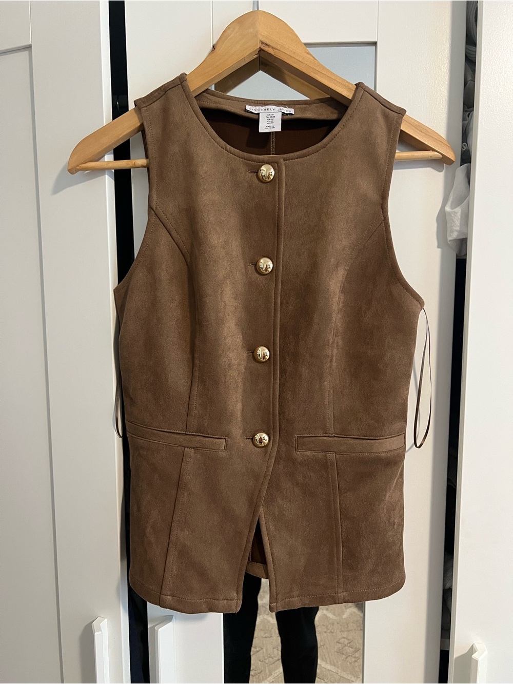 Sincerely Jules-Brown Suede Button-Front Vest-Size M